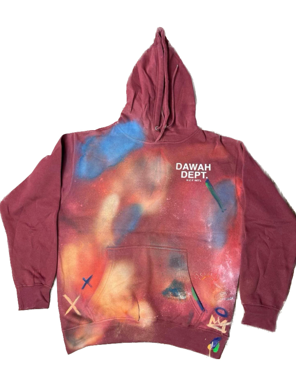 Dawah Dept. Special Edition Hand Painted Hoodie - DISTRESSED BURGANDY