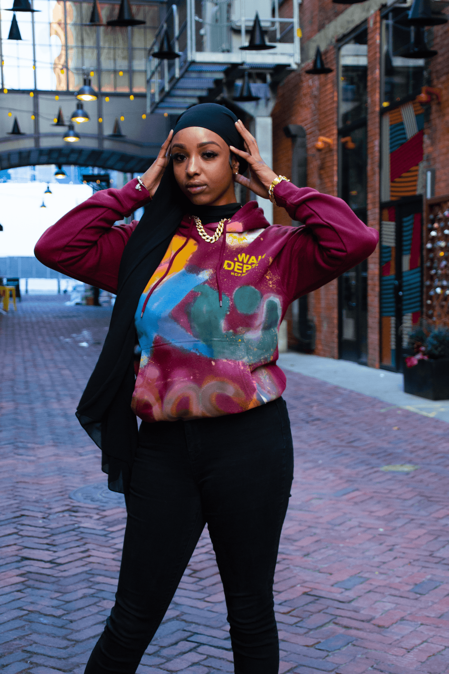 Dawah Dept. Special Edition Hand Painted Hoodie - DISTRESSED BURGANDY