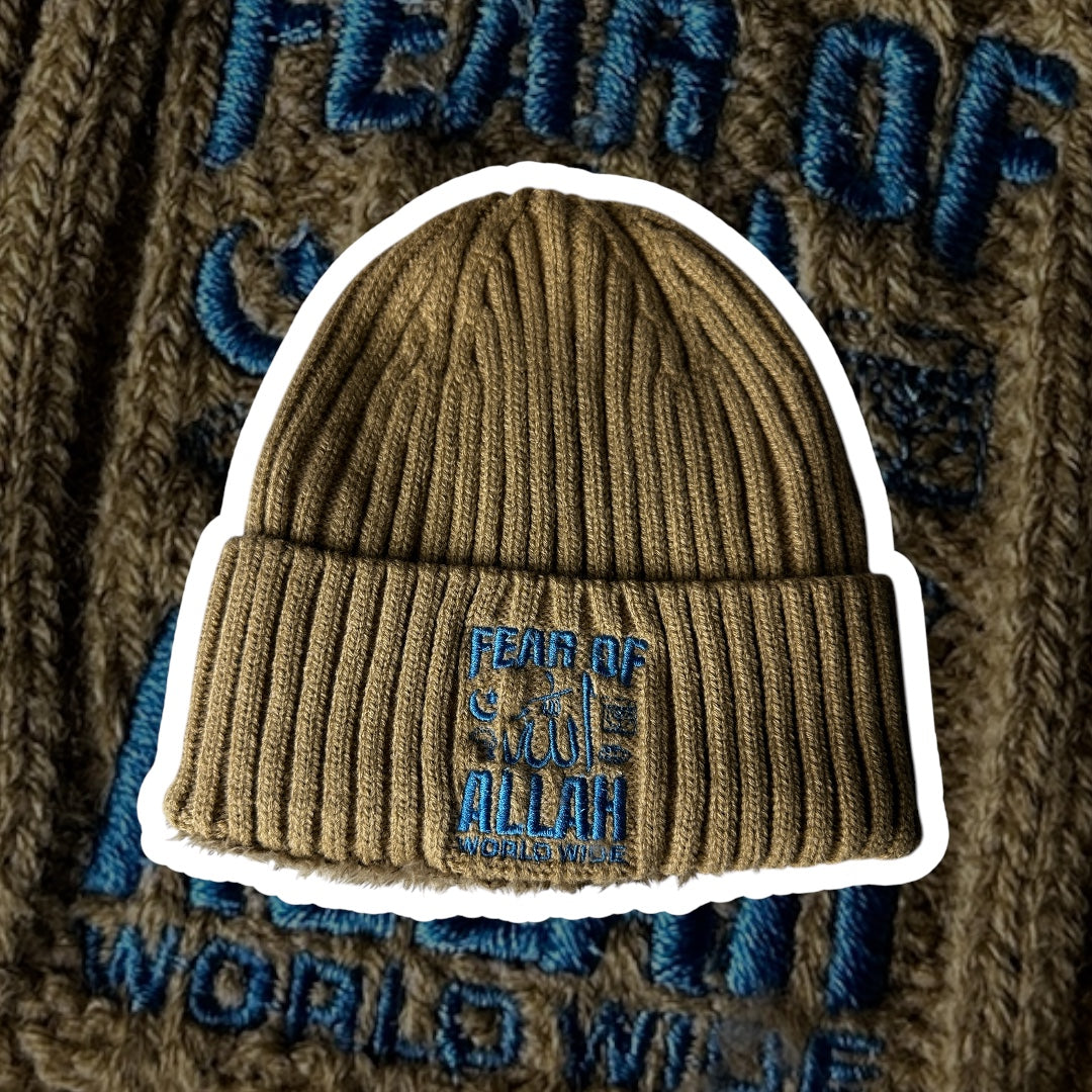 FEAR OF ALLAH (Winter Beanie) Tan/Blue